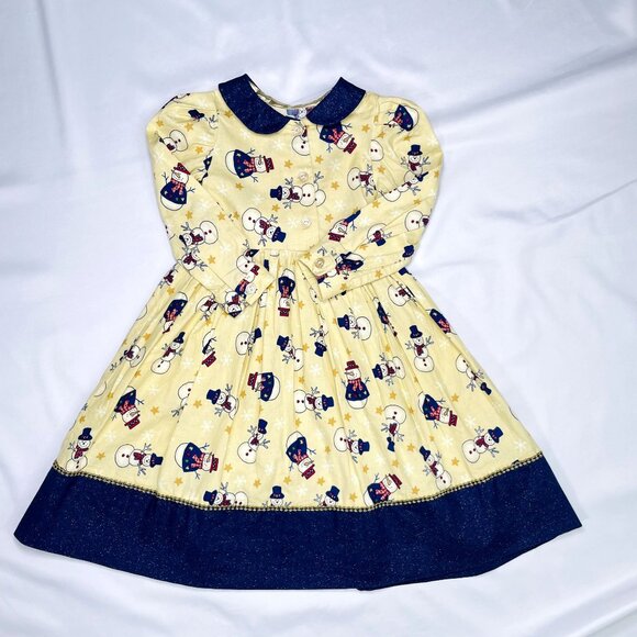 Vintage Girls Snowman Winter Christmas Holiday Peter Pan Collar Dress 4 - 6 - Picture 9 of 9